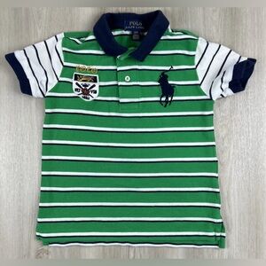 Polo Ralph Lauren Big Pony Polo Shirt Green Blue Striped Toddler 3T 100% Cotton